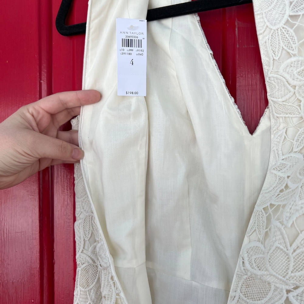 Ann Taylor New White Tank Top Dress Women's 4 Lace Wedding Summer Spring Flowers - Picture 7 of 9